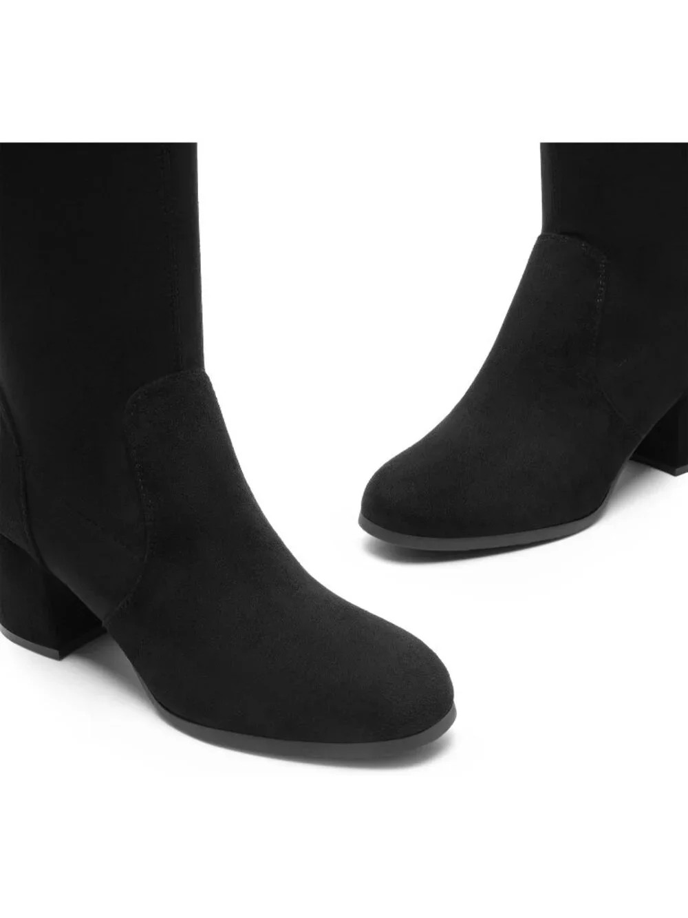 Women's Black Faux Suede Chunky Heel Round Toe Sexy Over the Knee High Boots
